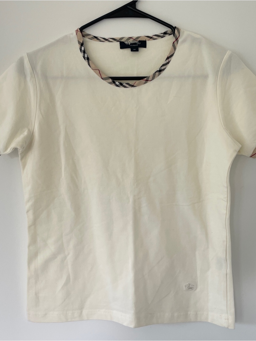 Burberry Cream Tee with Signature Check Trim